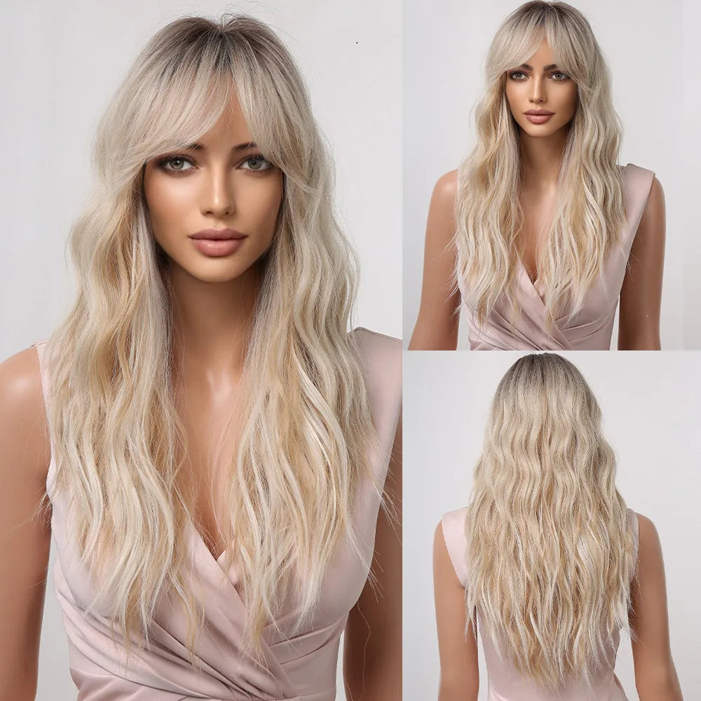 HENRY MARGU Light Green Curly Synthetic Wigs Long Colorful Wig with Bangs Heat Resistant Fiber for Cosplay Party Women Girls Use
