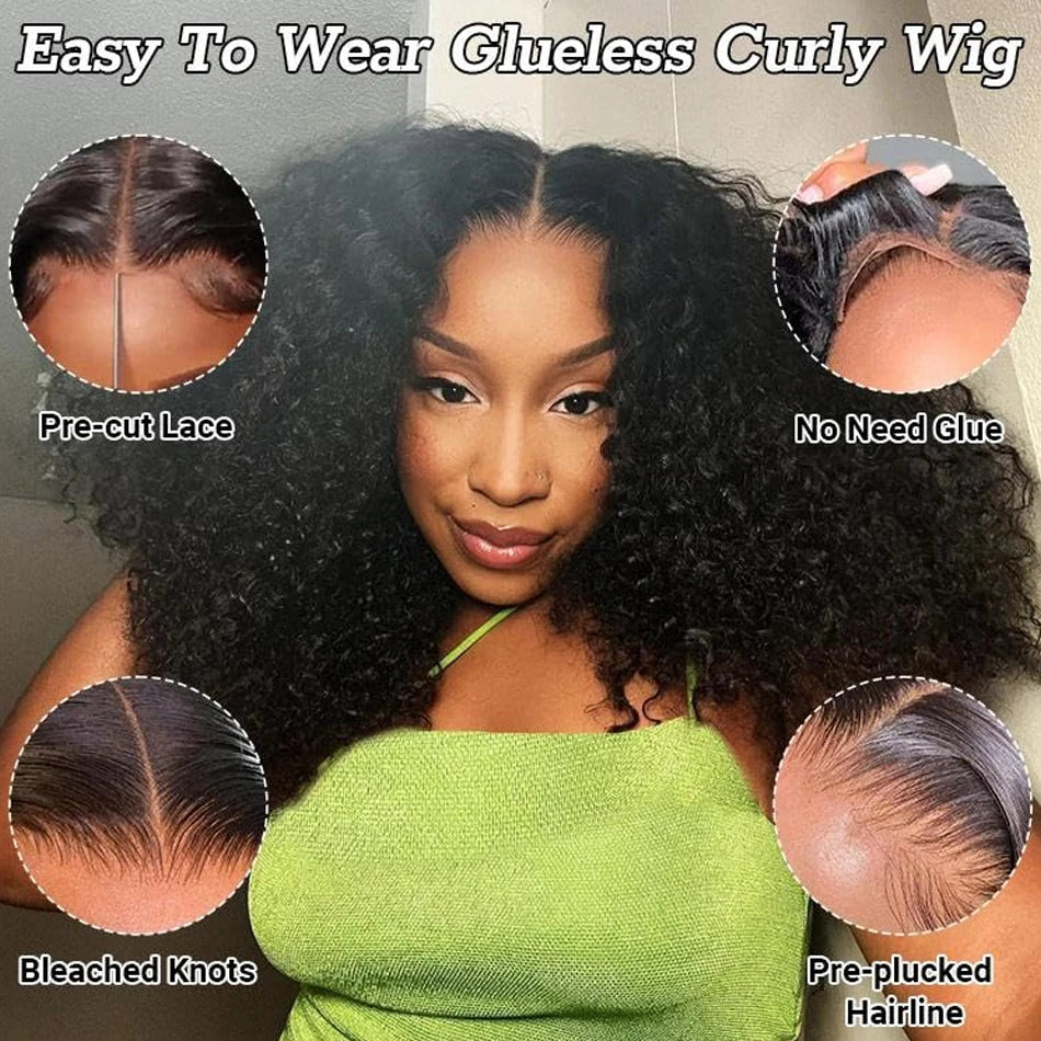 13X6 Kinky Short Curly Bob Wig 16 Inch Lace Frontal Wig Human Hair Deep Curly 13x4 HD Transparent Lace Closure Wigs Pre Plucked