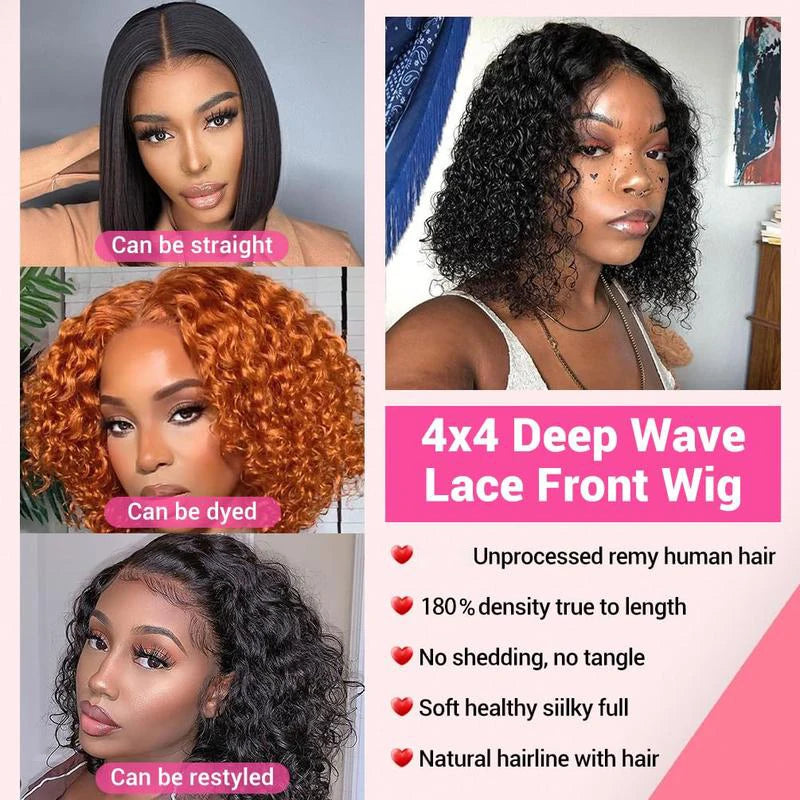 220% Curly Deep Wave 5x5 HD Lace Front Wigs Short Bob Wig 14 16 Inch Brazilian Glueless Human Hair Transparent Lace Frontal Wig