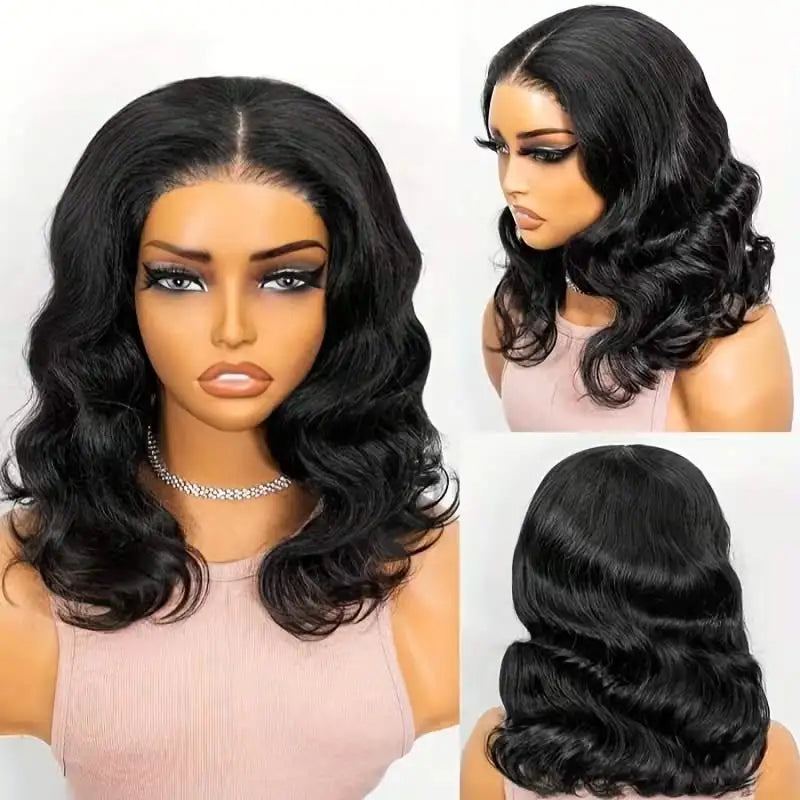 8-16 Inch Body Wave Short Bob Wig 200 Density 4x4 Lace Frontal Wig Human Hair Wigs 5x5 Glueless Wig Brazilian Black Natural Color Ready To Wear Glueless Closure Wig For Women