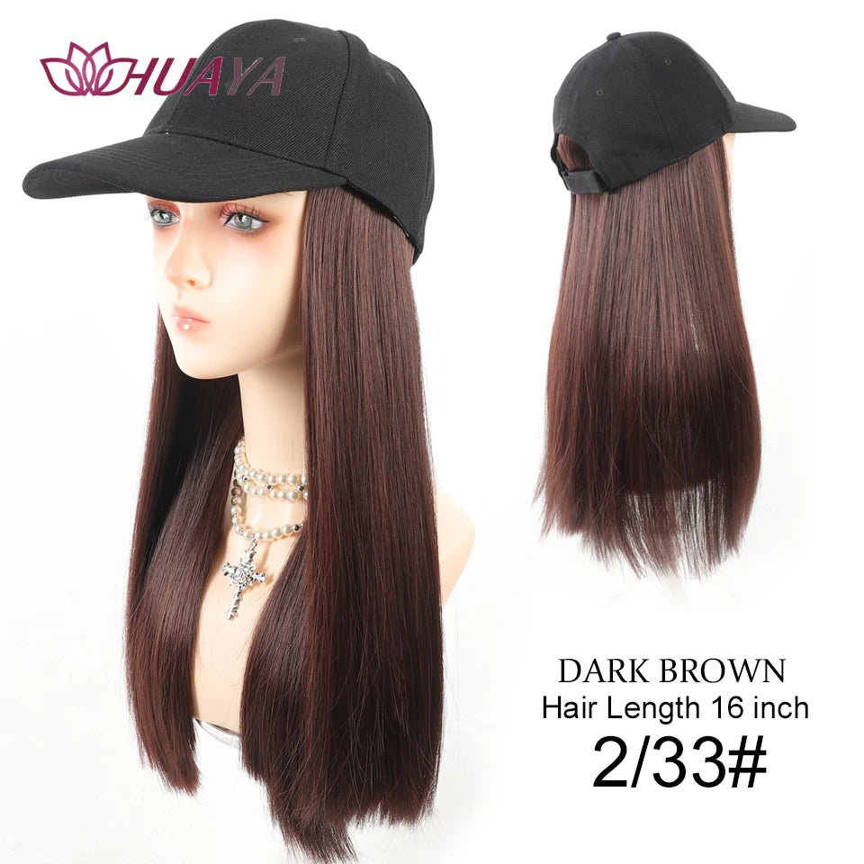 Long Wavy Curly Synthetic Wig Baseball Cap Hair Extensions Hat Wigs Black Brown Adjustable Hairpiece for Women