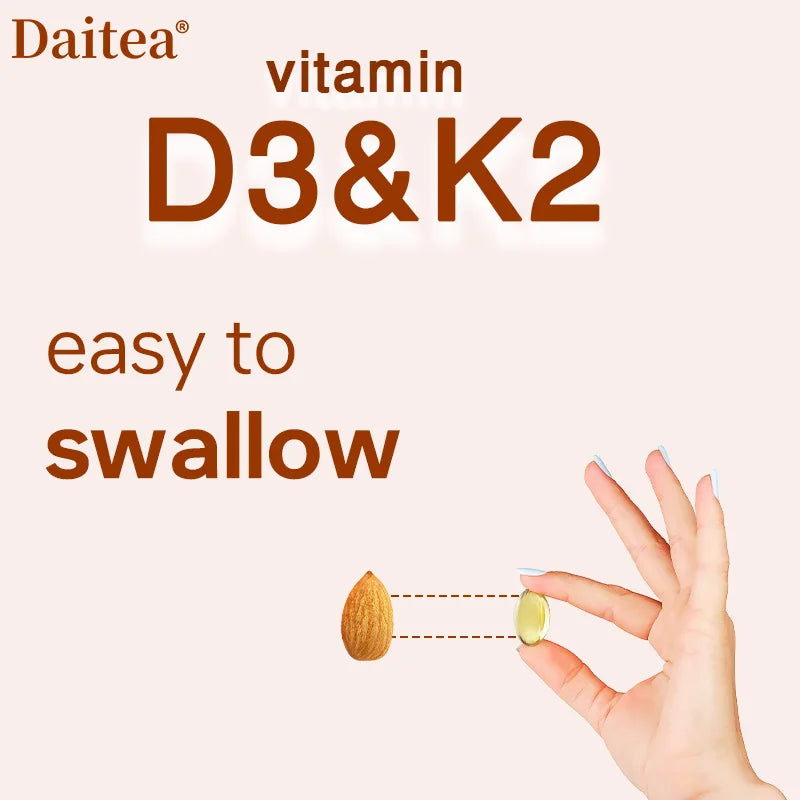 Vitamin D3+K2 Capsules - Help Calcium Metabolism Promote Bone Teeth and Skin Health Support Immunity