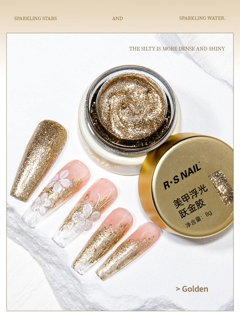 RSNAIL No Wipe Platinum Gel Nail Polish 8g Sparkle Painting Metallic Golden Silvery Liner Gel French Drawing Liner DIY Nail Art