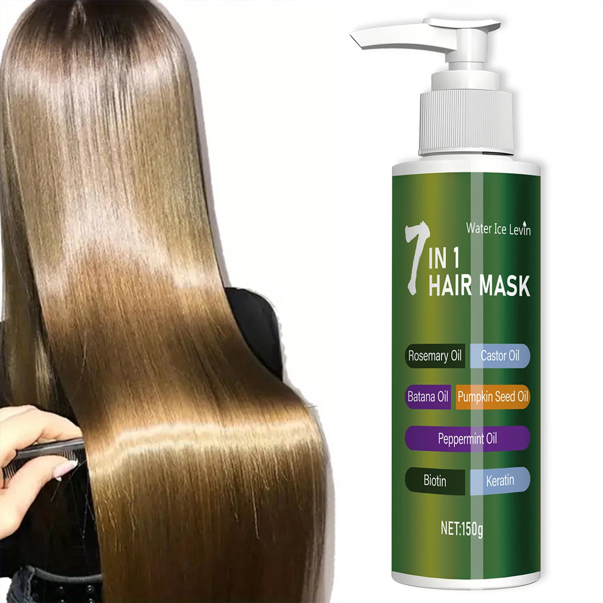 7-in-1 Deep Care Hair Mask prevents breakage and softens dry hair, rich in rosemary oil, castor oil, and biotin keratin