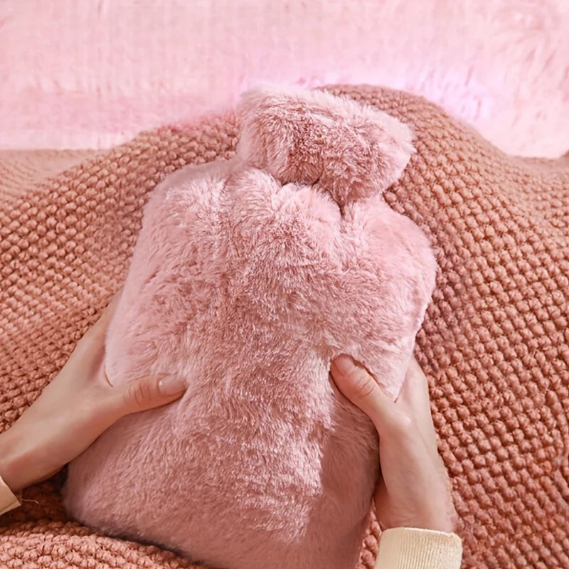 1L/2L PVC Plush Hot Water Bottle – Leak-Proof Large-Capacity Bed & Abdomen Warmer, Soft Cover for Cramps & Winter Heat