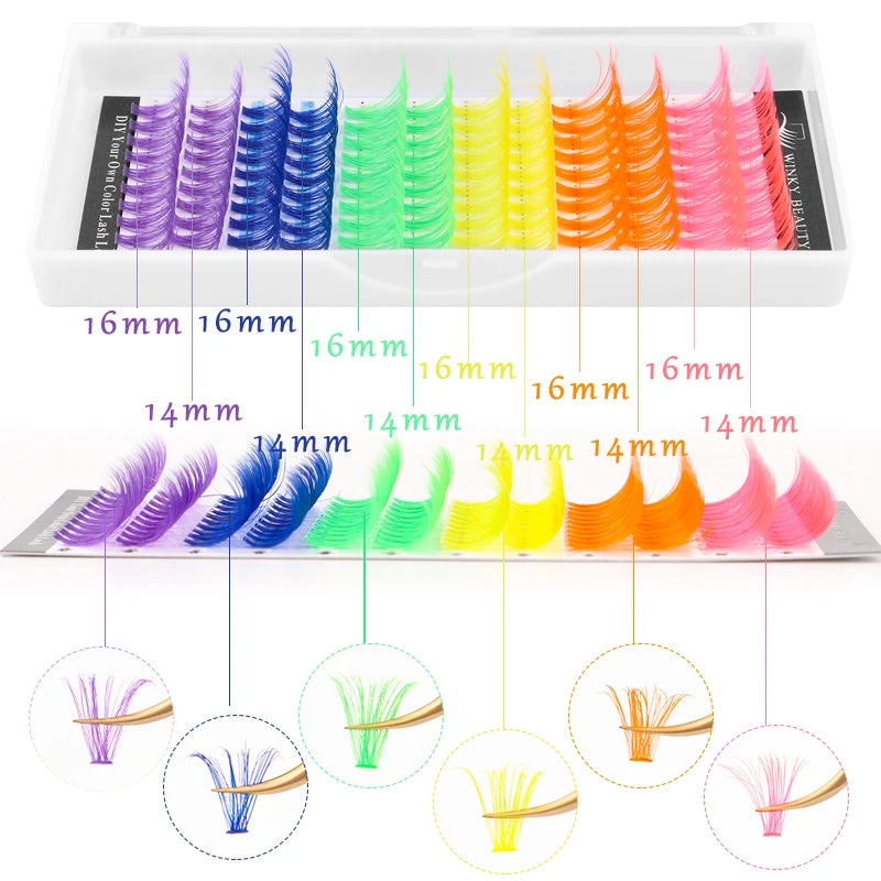 120pcs Colorful DIY Cluster Individual Lashes 6 Colors Mixed Super Fulffy 40D Cosplay Hand Woven Premium Synthetic Eyelashes