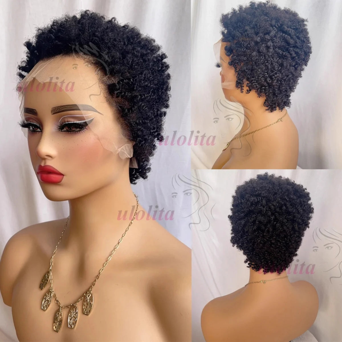 Premium 99J Afro Curly 13x4 Ear To Ear Lace Frontal Human Hair Glueless Wigs for Women 6inches Remy Hair Short Cut Lace Bob Wigs