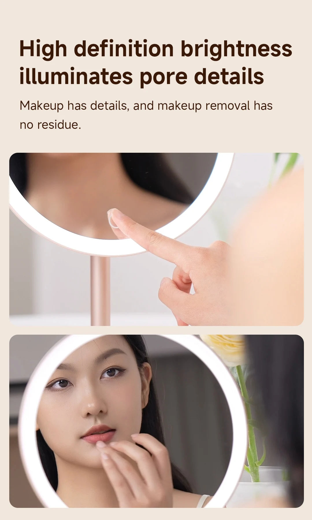DOCO Makeup Mirror Desktop Adjustable LED Light High Quanlity Metal Texture Perfect for Gift Giving