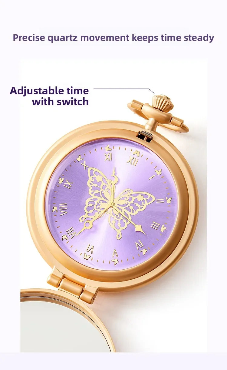 Dream Butterfly Luminous Pocket Makeup Mirrors Floral Butterfly Engraved Design,Portable Folding Mirror Birthday Gift