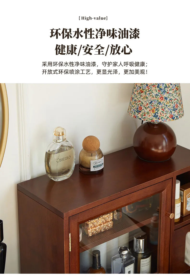 Mid Century Solid Wood Cosmetic Storage Box Drawer Organizer for Perfume Skincare Desktop Vanity Cabinet Rustic Makeup Holder