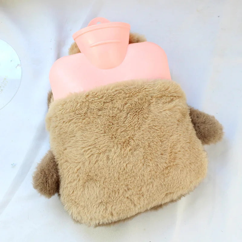 Cute Cartoon Plush Hot Water Bottle, Removable Plush Cover Thick Explosion‑proof PVC Hot Water Bag Hand Warmer for Winter