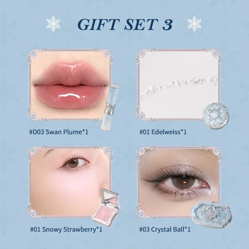Flower Knows Snow Ballet Makeup Christmas Gift Set Eyeshadow,Blush,Lip Glaze Setting Powder with Cosmetic Bag Beauty Kit