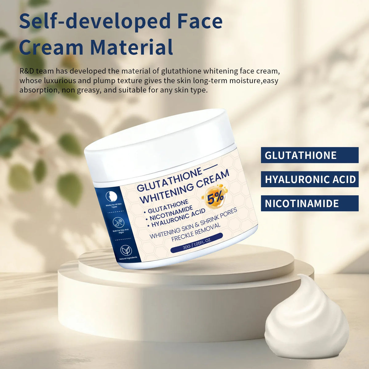 Whitening Face Cream, Reduce Dark Spots, Sun Spots, Melanin, With Collagen, Glutathione, Even Skin Tone For All Skin Types