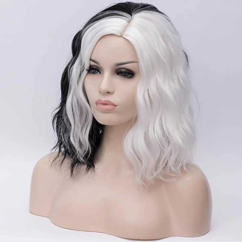 HAIRJOY Black White Wigs for Women Blue Pink Purple Green Multicolored Synthetic Hair Wig Cosplay Wigs Halloween