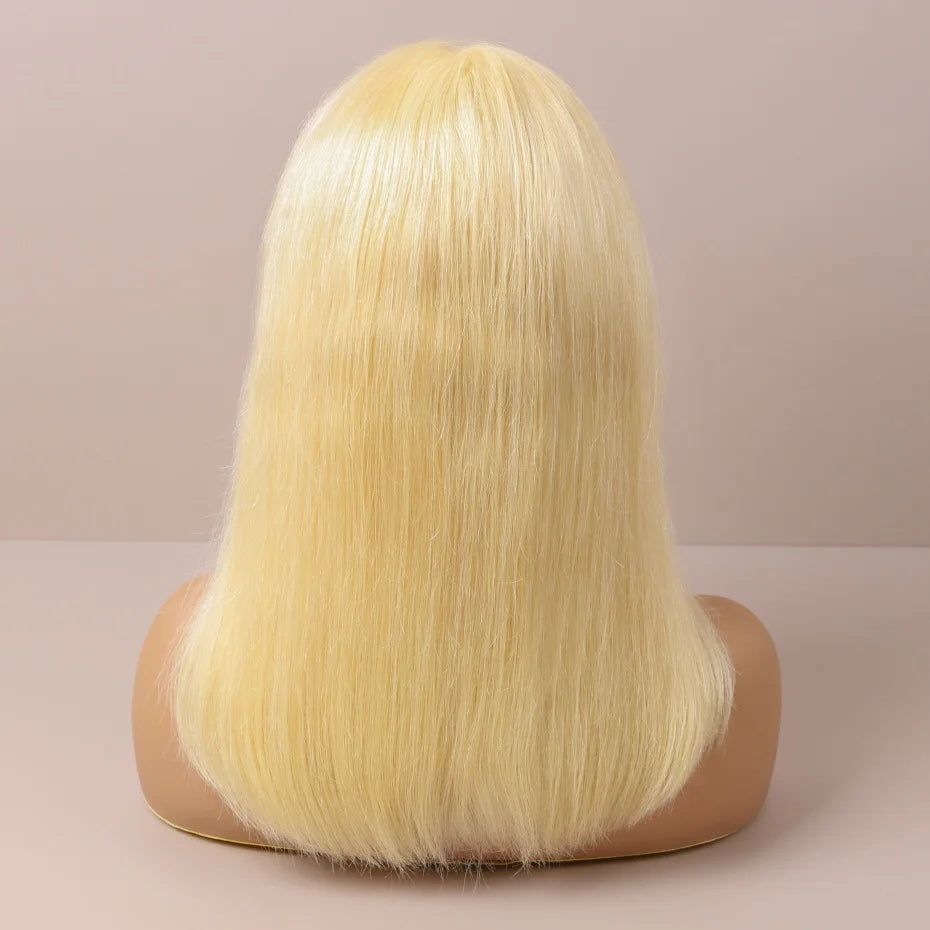 Short Bob Wig Human Hair 13x4 13x6 Transparent Lace Front Human Hair Wigs For Women 613 Honey Blonde Color Lace Frontal Wigs Pre Plucked 220% Density 10 12 14 inch Straight Brazilian Hair