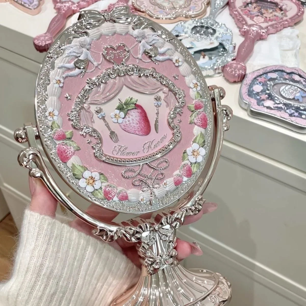 Flower Knows 10th Anniversary Vanity Mirror Rococo-Inspired Tabletop Mirror for Vanity & Display Makeup Big Mirrors