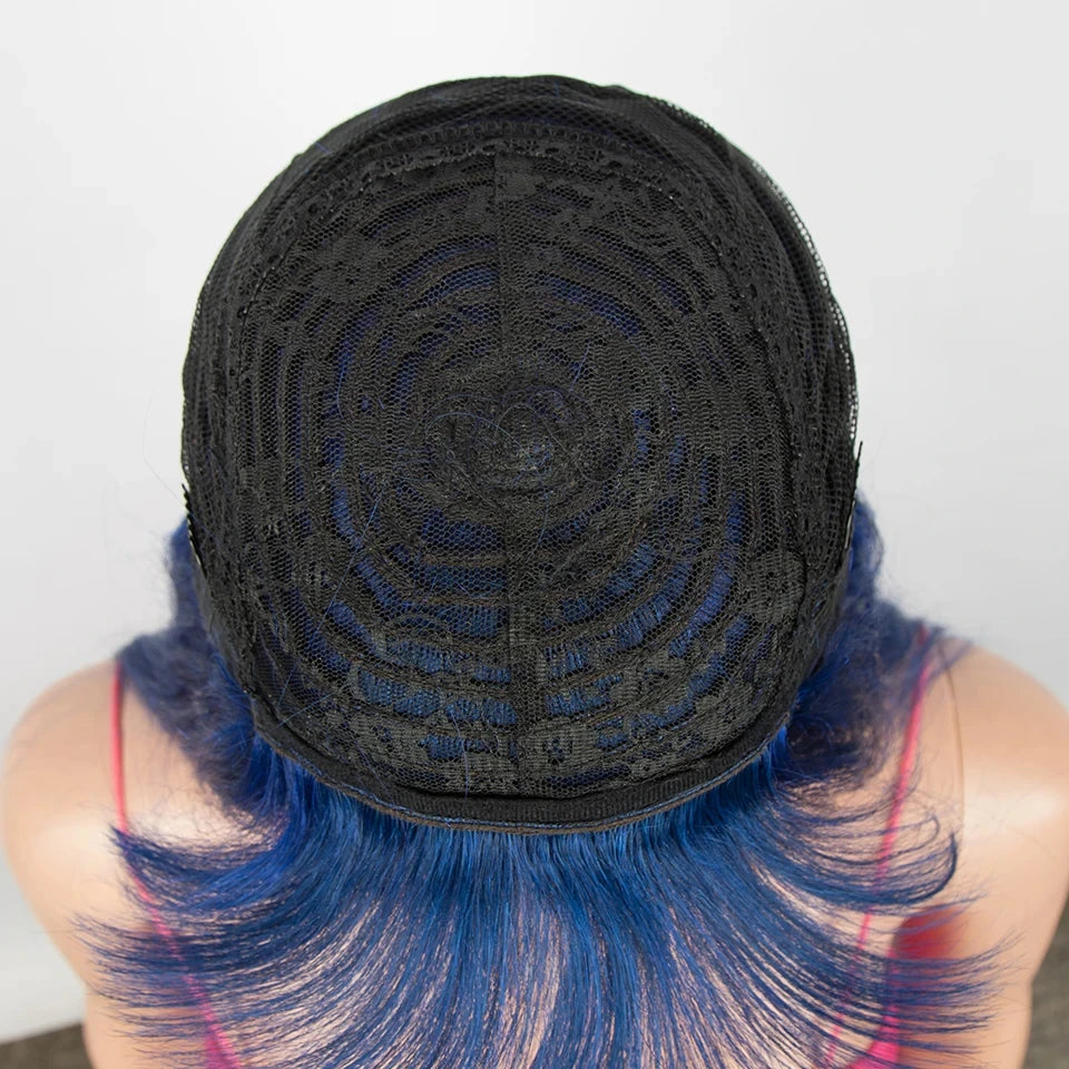 Brazilian Straight Human Hair Wigs With Bangs Burgendy Put On And Go 100% Remy Human Hair Wigs Full Machine Made Wigs For Women