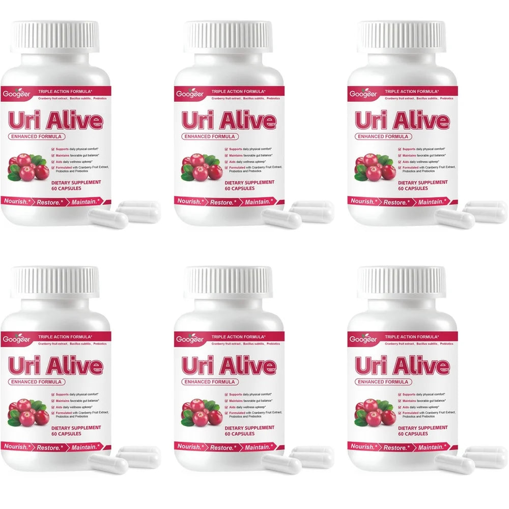Googeer Uri Alive Triple Action Formula Capsules with Vitamin C, D-Mannose and Cranberry Extract for Urinary Support 60 Capsules