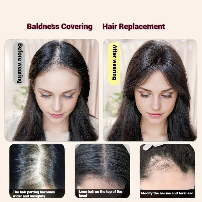 Ultra-Thin Mesh Hair Toppers 8x11cm Clip-In Bangs Hairpiece for Women Fluffy Real Hair Increase Volume Cover White Hair