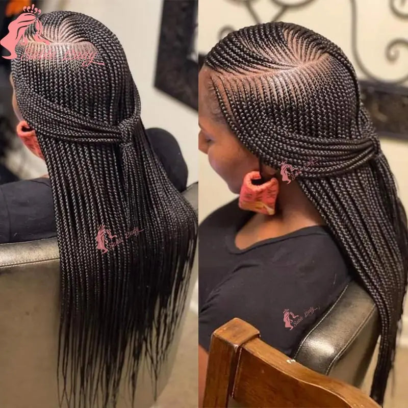 Faux Locs Crochet Cornrow Braided Wig Synthetic Full Lace Knotless Box Braids Wig Side Part Lace Wig Box Braided Wig for Women