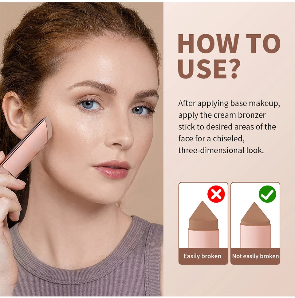 3D Bronzer Contour Stick Face Makeup Lasting Smooth Contour Bronzing & Contouring 2 IN 1 Creamy Bronze Stick Cosmetics 5 Colors