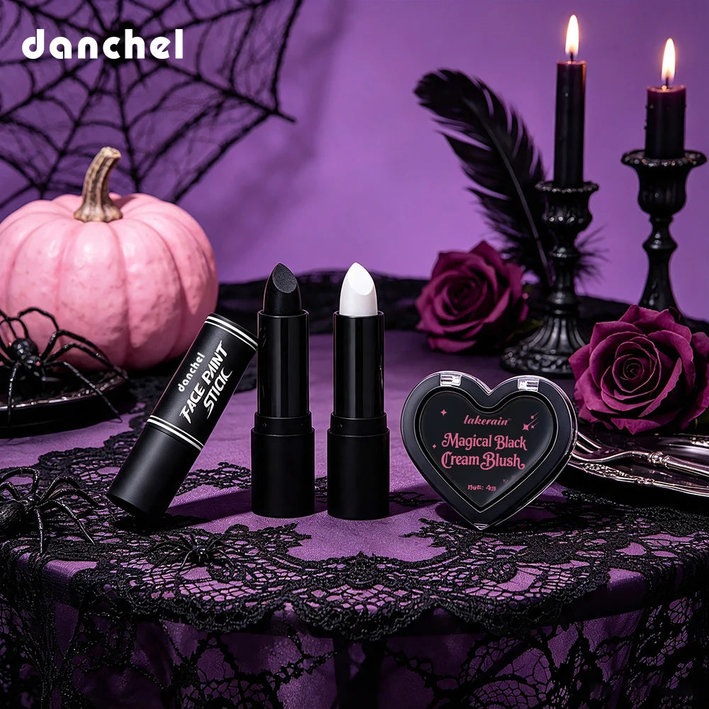 Halloween Gothic Makeup Kit Storage Bag Dark Cream Blush Black White Face Paint Stick Cosplay Party Festival Face Body Makeup