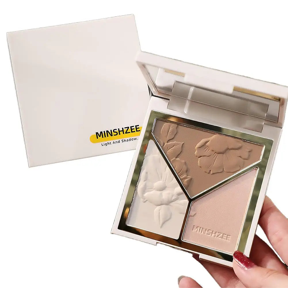 3 colors Highlight Matte Fine Glitter blusher three-color palette Silhouette Nose Shadow Makeup Palettes Face Brightening