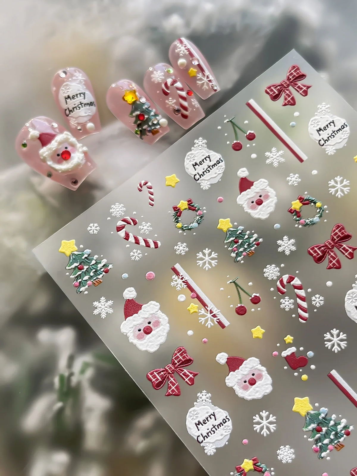 Christmas Wreath Snowman Xmas Tree Bowknot Snowflakes Gingerbread Man Bear Star Bell Apple Nail Art Charms Stickers Phone Decals