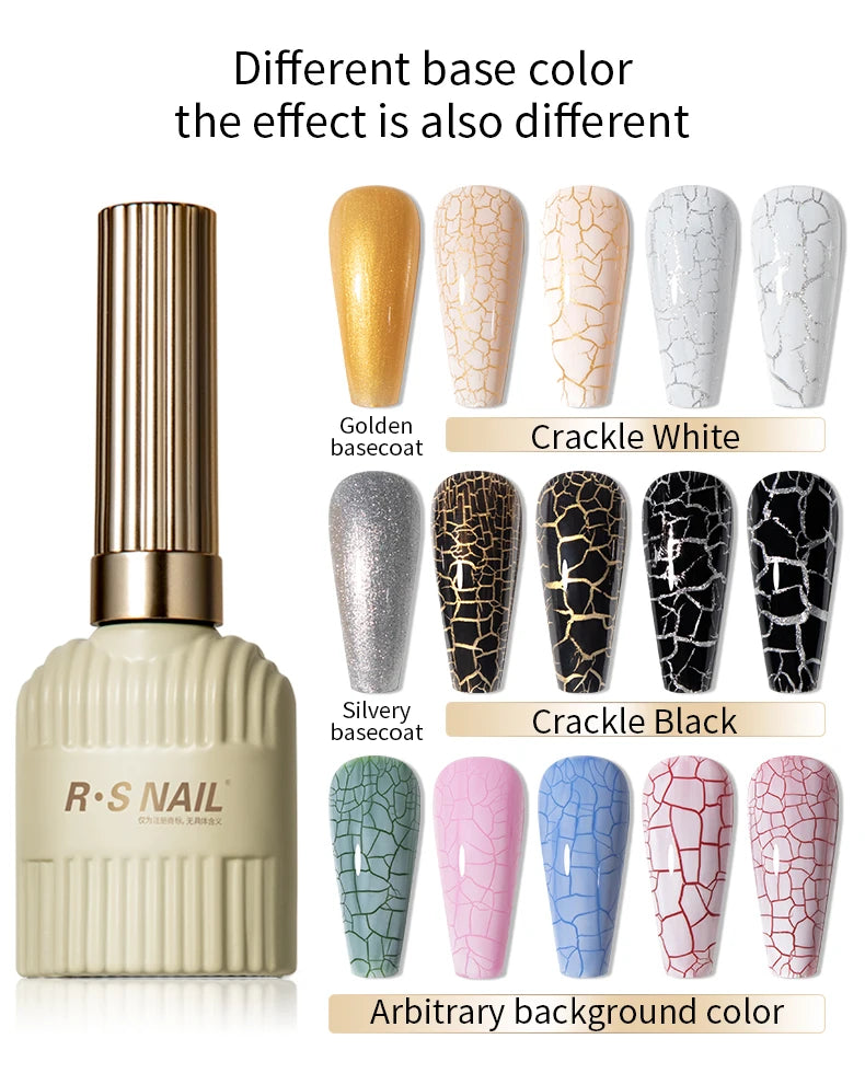 RSNAIL Crackle Gel Nail Polish Natural Dry DIY Nail Art Cracking Gel Polish Crackle Black White Gel Soak Off Varnish Design 10g