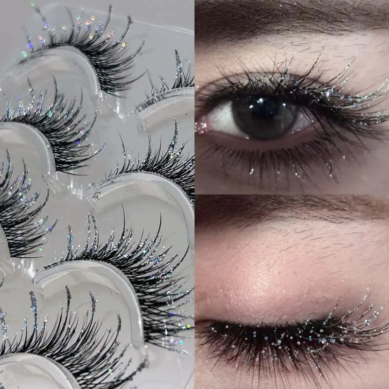 Mixiaohe Thai Style Colorful Diamond Lashes 5 Pairs Sparkling C Curl Fluffy Lashes for Stage Festival Christmas