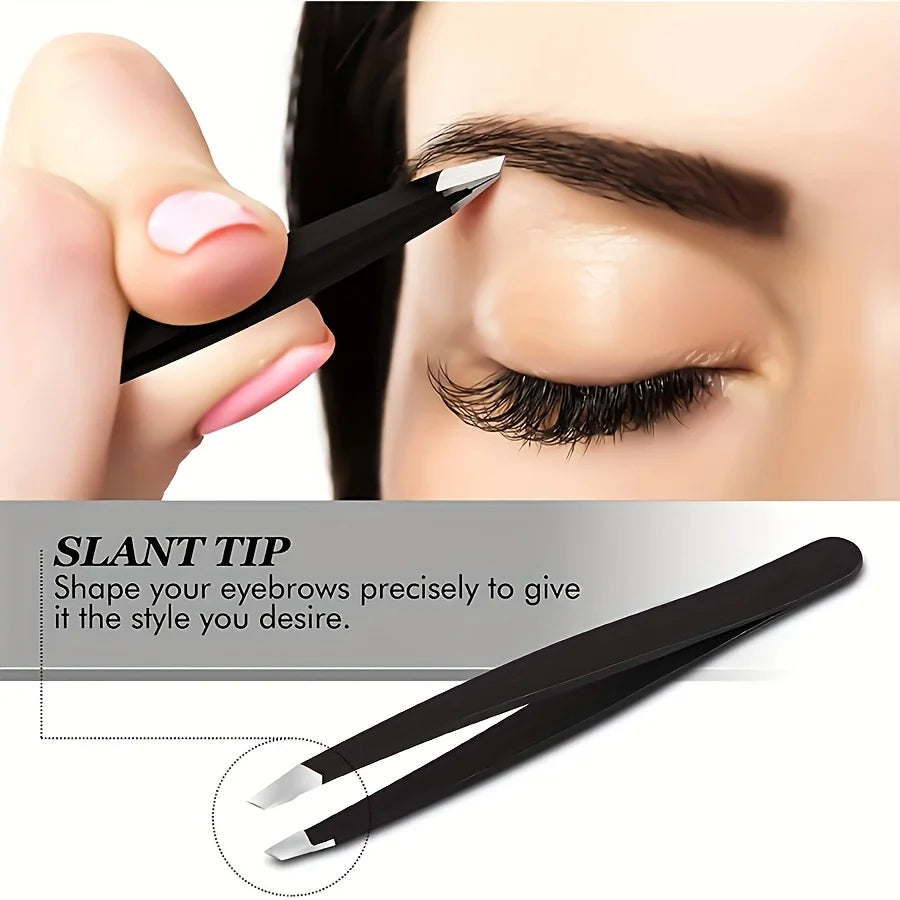 Stainless Steel Eyelash Tweezers 4 Pcs Can Precisely Facial Hair and Debris, Makeup Tools, Comes with a Folding Bag