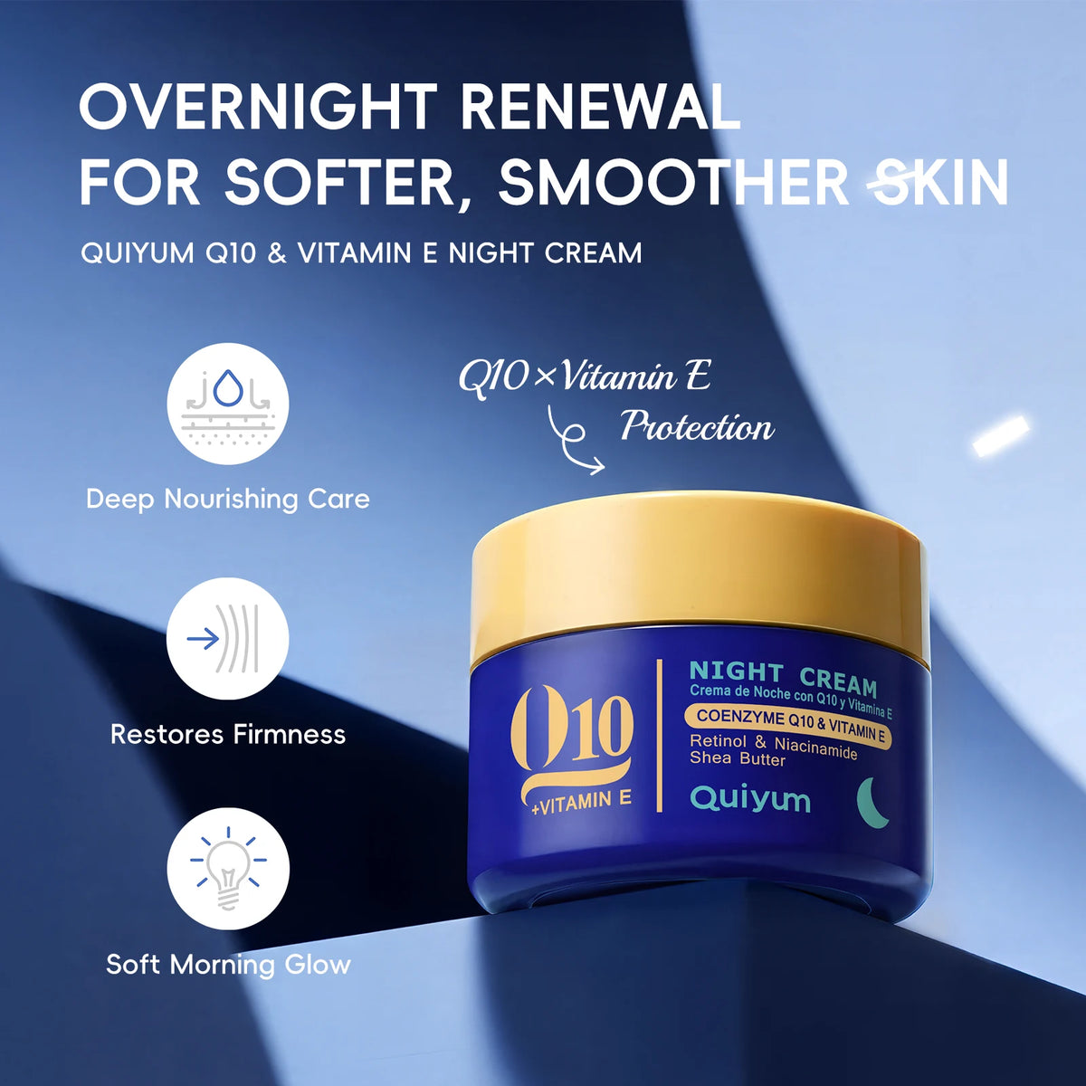 QUIYUM 6Pcs Coenzyme Q10 Vitamin E Anti-Aging Skincare Set, Cleanser Toner Serum Eye Cream Day Night Cream Hydrating Facial Kit