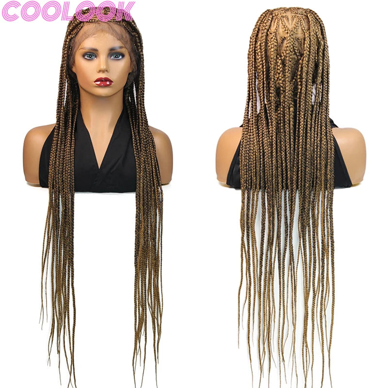 36'' Heart Braids Wig Synthetic Full Lace Braided Wigs For Women Knotless Box Braids Cornrow Braided Wigs