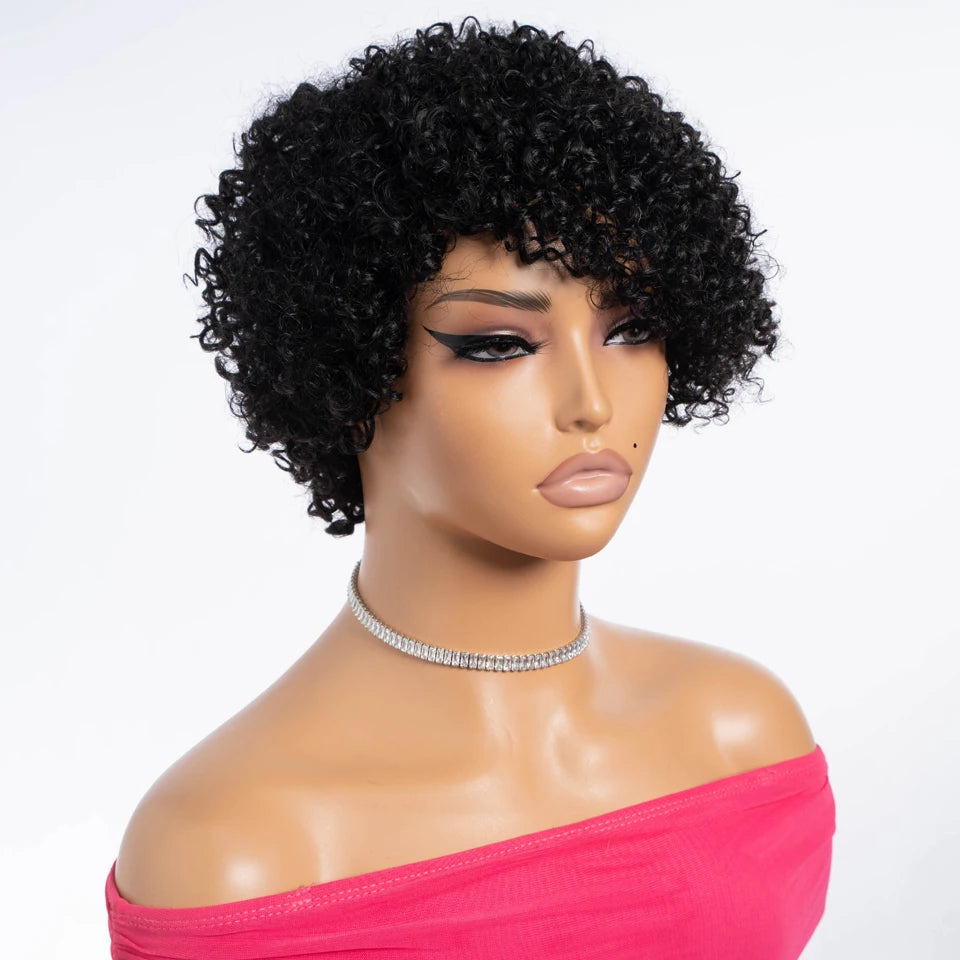 Lekker Short Pixie Cut Afro Kinky Curly Bob 100% Human Hair Wigs For Women Brazilian Remy Hair Full Machine Made Clearance Wigs