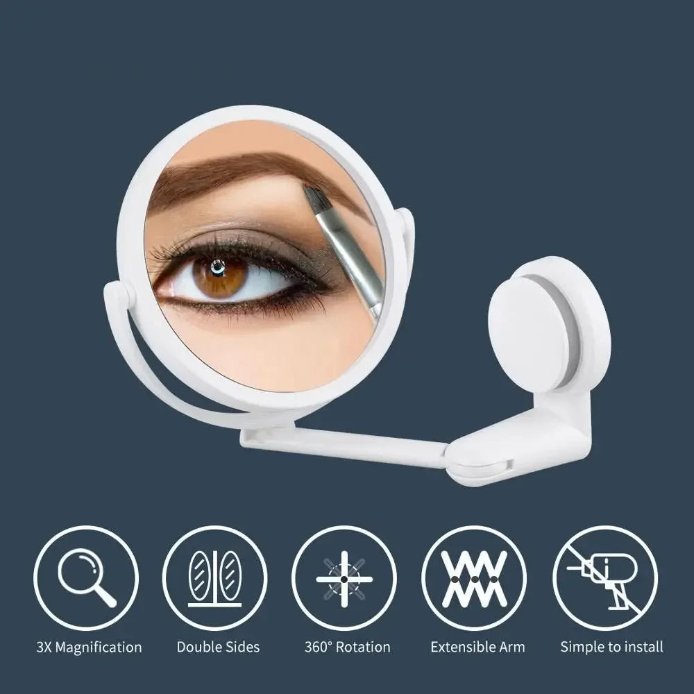 Rotating Plastic Folding Vacuum Suction Round Bath Accessorie Makeup Supplies Vanity Mirror Shave Mirrors Wall Hang Bath Mirror