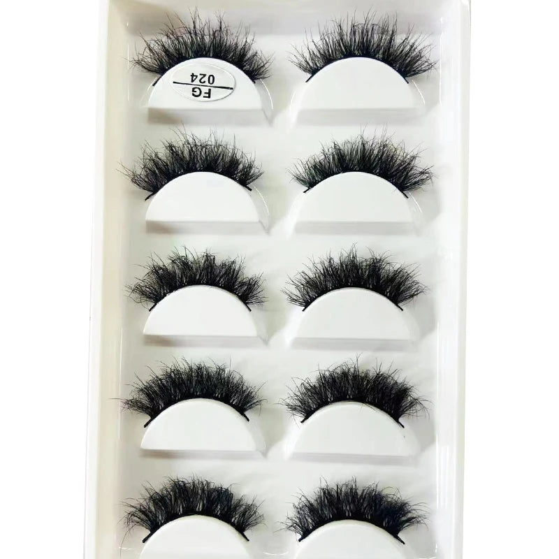 HBZGTLAD 5Pairs Handmade Mink Lashes Short False Eyelashes Dense Natural Long Messy Eye Lashes Reusable Stage Makeup Eyelashes