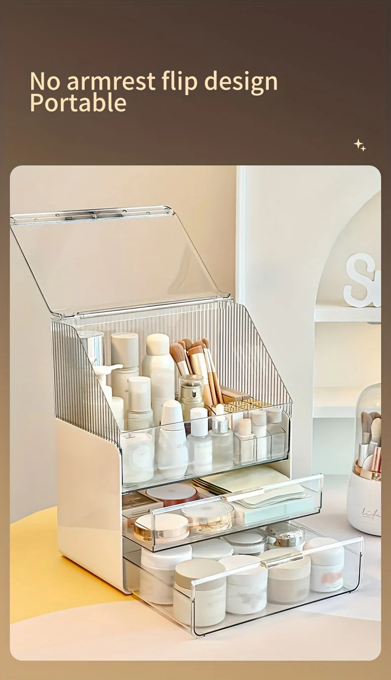 Makeup Organizer Countertop with Lid 3 Tiers Clear Skincare Cosmetic Display Storage Case for Vanity Bedroom Bathroom Dresser