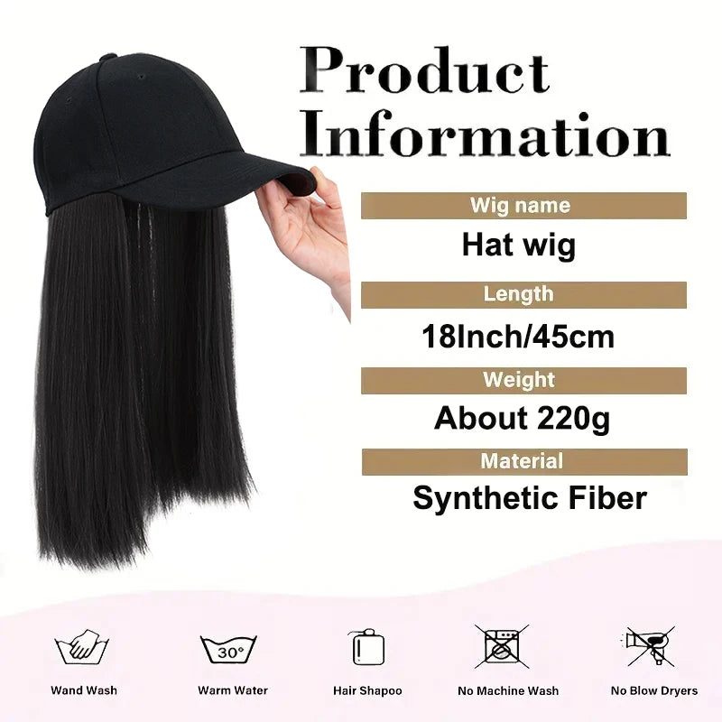 18Inch Synthetic Long Straight Hair Extension Baseball Cap  Adjustable Black Blonde Hairpiece Fashion Hat Wig