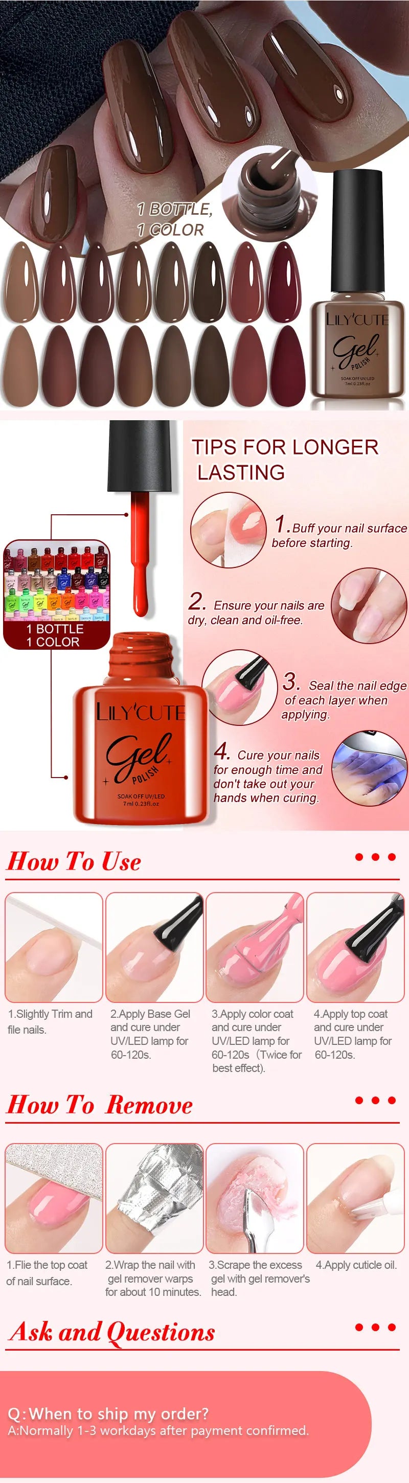 LILYCUTE Spring Summer 7ml Nail Gel Polish Long Lasting 125 Colors Soak Off UV Gel For Women French DIY Nail Art Supply