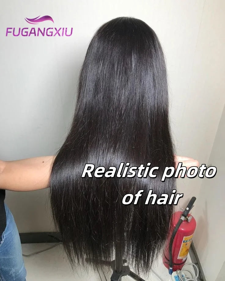 Peruvian 30 Inch Straight Full Machine Made Wig with Bang 180% Natural Human Hair Wig For Women Pre-Plucked Remy Hair Cheap Wig