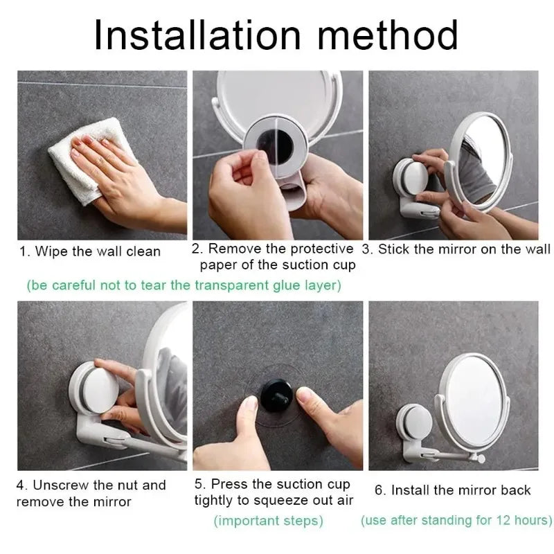 Rotating Plastic Folding Vacuum Suction Round Bath Accessorie Makeup Supplies Vanity Mirror Shave Mirrors Wall Hang Bath Mirror
