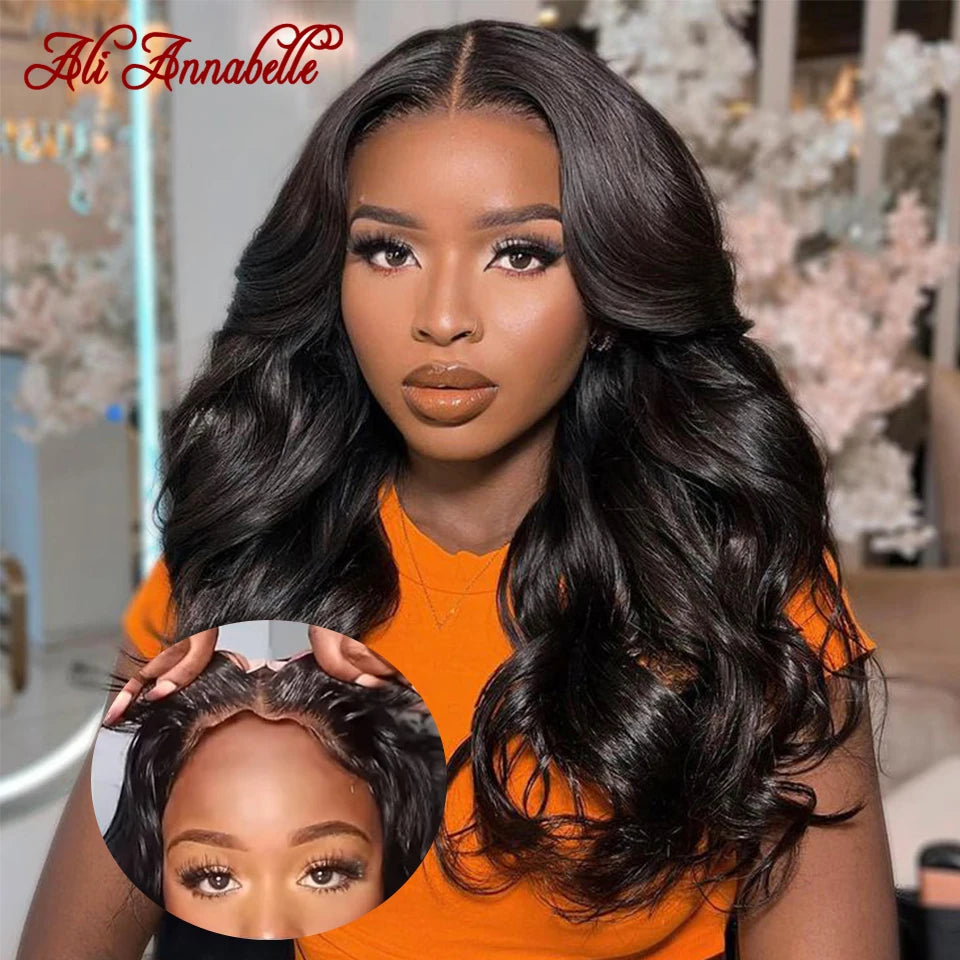 Ali Annabelle Glueless Body Wave Human Hair Wigs 6x5 Pre Cut Glueless Wig Full Lace Frontal Wigs Preplucked Hair Wigs Human Hair