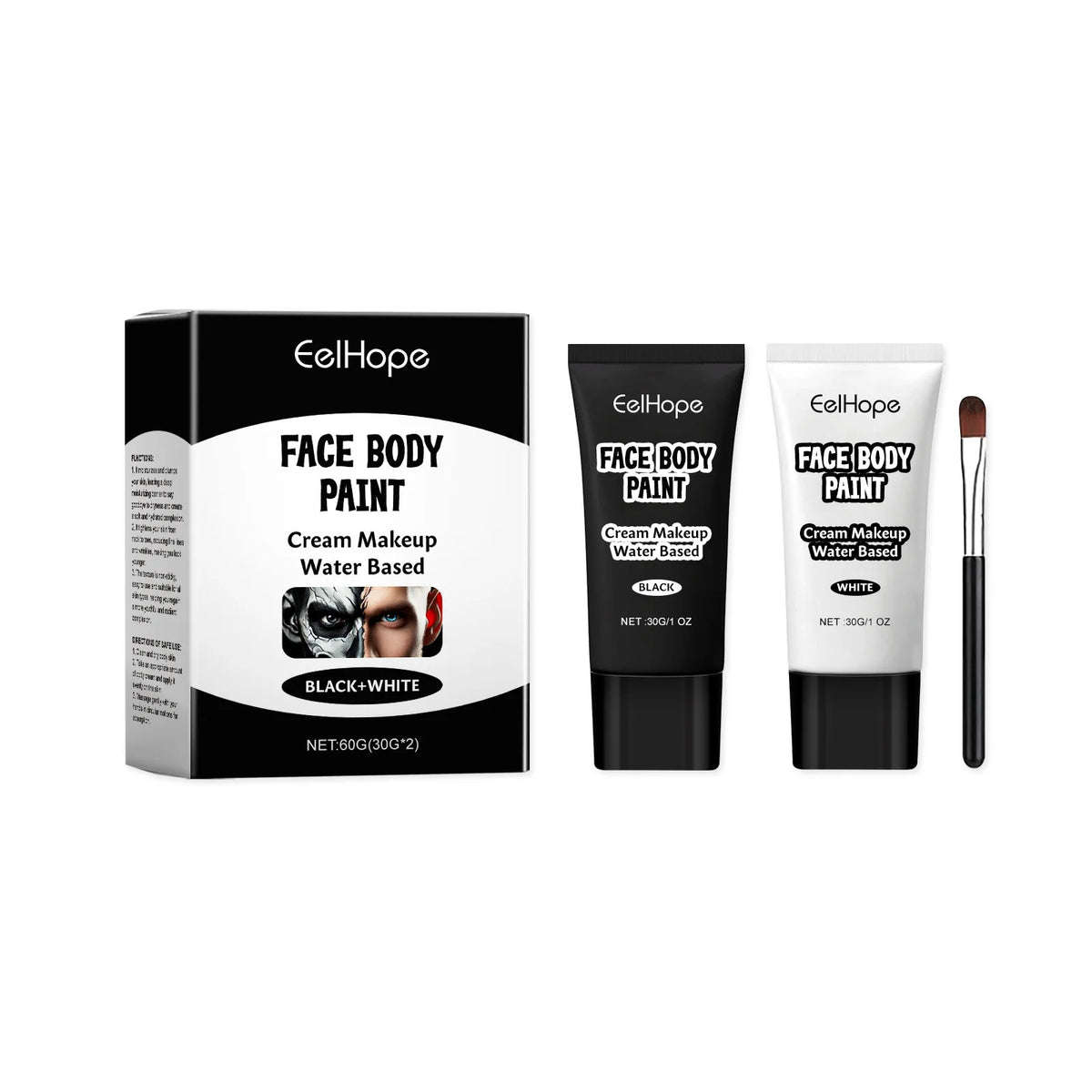 Halloween Makeup Face Body Paint With Brush Long Lasting High Coverage Mild Gentle Skin‑Friendly Halloween Skeleton Zombie