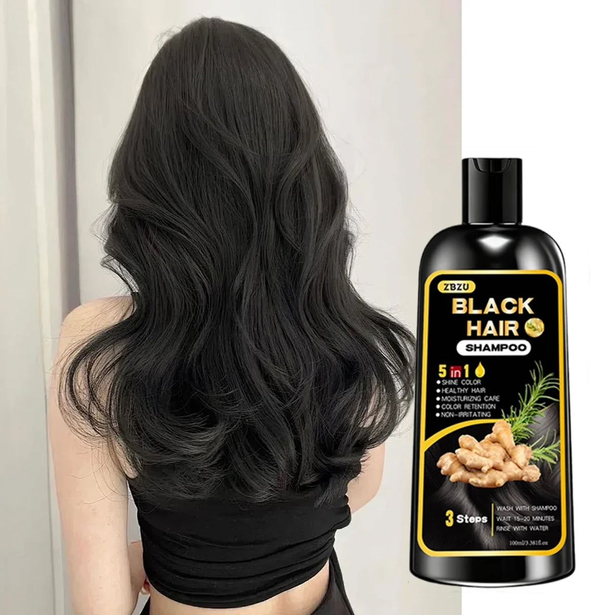 New Hair Dye Shampoo 5-in-1, Containing Ginger and Biotin. Long-Lasting Color Retention and Coverage of Gray Hair. Long-Lasting