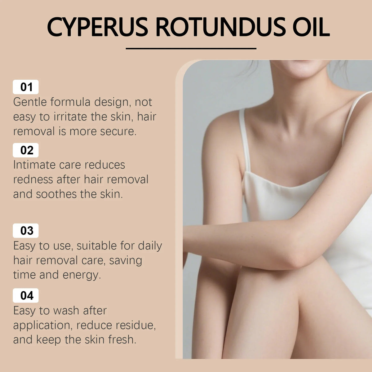 Cyperus Rotundus Oil for Hair Removal Painless Soothing & Nourishing Depilatory Cream for Legs Arms Underarms Smooth Skin Care