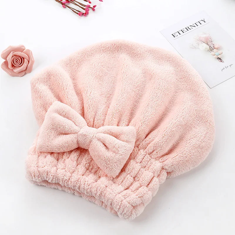 Women's Dry Hair Cap Coral Fleece Super Absorbent Soft Shower Cap Microfiber Butterfly Bow Lady Turban Head Towels for Everyone
