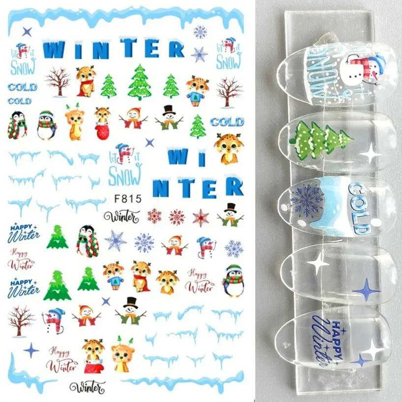 5D White Snowflakes Embossed Nail Art Stickers Winter Charm Decals Self Adhesive Christmas New Year Slider Decoration Manicure