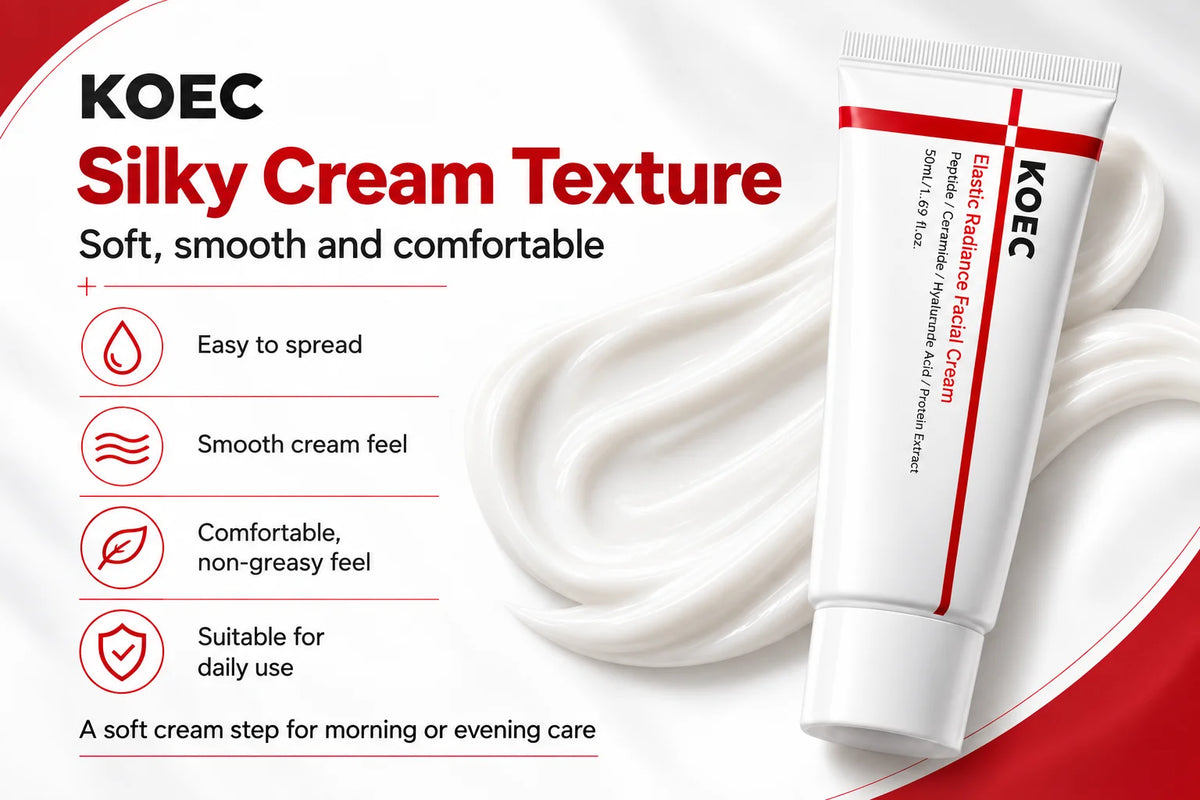 KOEC Elastic Radiance Facial Cream with Peptides, Ceramides & Centella Asiatica | Soothing Moisturizer for Face Cream, 1.69 Fl. oz