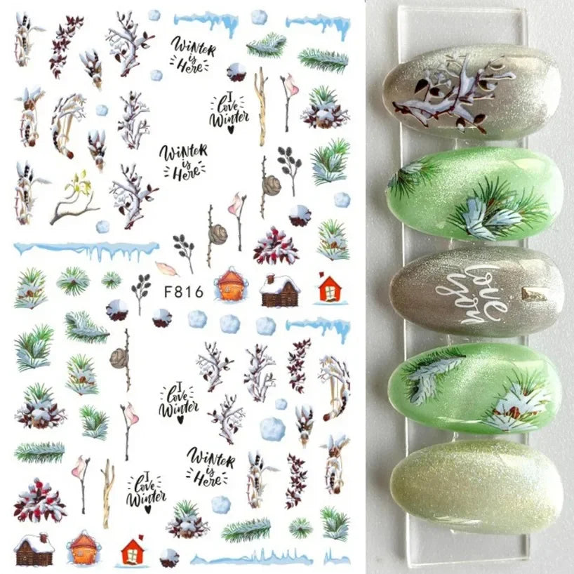 5D White Snowflakes Embossed Nail Art Stickers Winter Charm Decals Self Adhesive Christmas New Year Slider Decoration Manicure