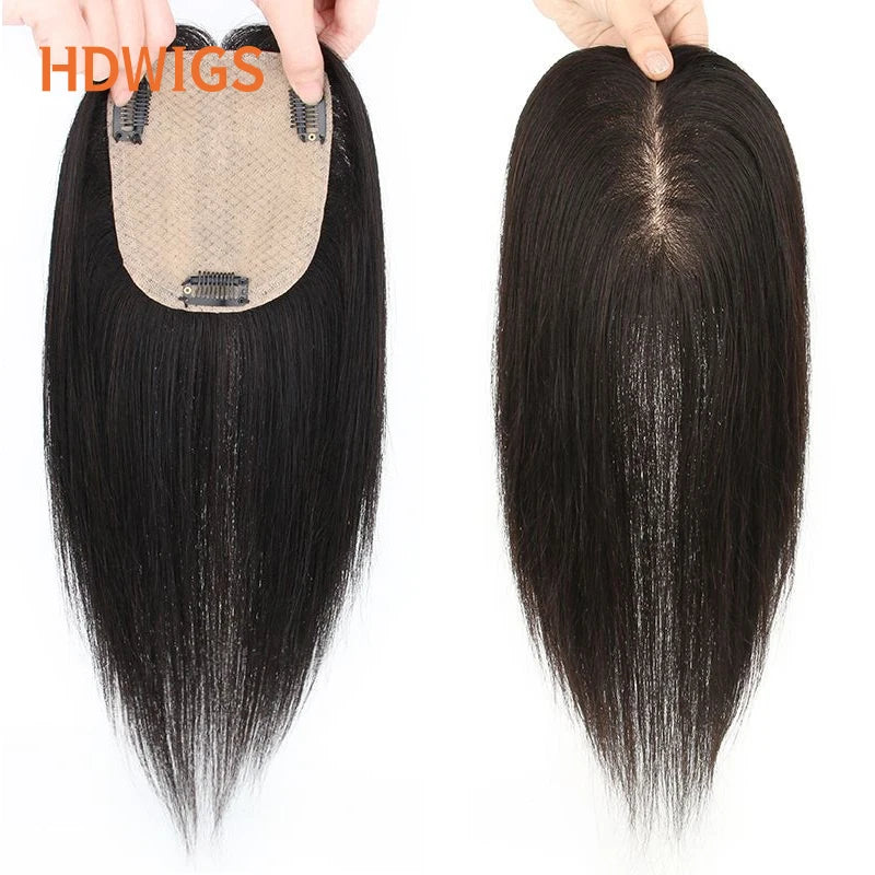 Silk Base Women Toupee Human Hair Wigs Straight Remy Human Hair Topper Women Natural Human Hair Clip in Hair Extensions Hairline
